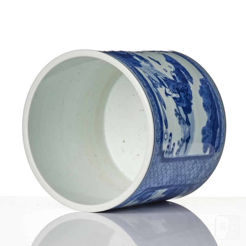 A blue and white 'scholars' brush pot/bitong, - 图5